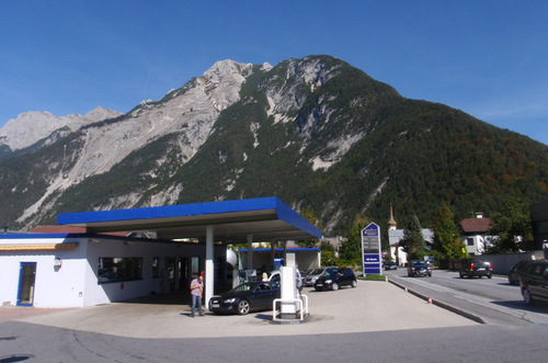We're in Austria, we stop at the very first gas station.